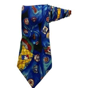 Nicole Miller MLB Baseball Logos 90s Vintage Novelty Necktie Royals Yankees
